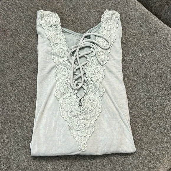 American Eagle Outfitters Large Lace Up Front Mint Color Long Sleeve Top - Picture 7 of 7